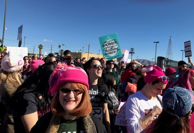 Wearing my pink hat at the Women's March 1-21-17
